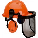 CASCO NARANJA +PANTALLA FACIAL REJILLA + OREJERA REF. 437