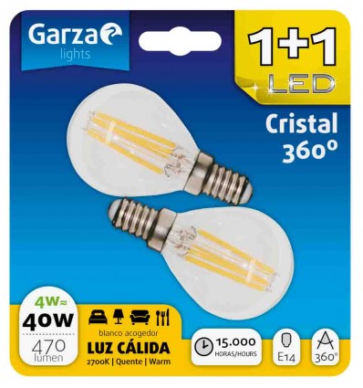 LAMPARA GZ LED FIL ESF 4W E14 470LM 27K BL 1+1