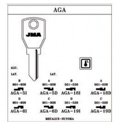 Copia llave de serreta en bruto mod AGA