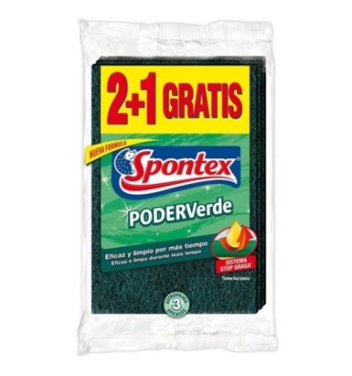 ESTROPAJO LIMP 10X15CM FIBRA VER PODER VERDE SPONTEX 3 PZ