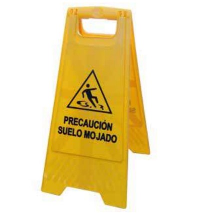 SEÑAL PVC CABALLETE PLEGABLE AMARILLA SUELO HUMEDO 0391