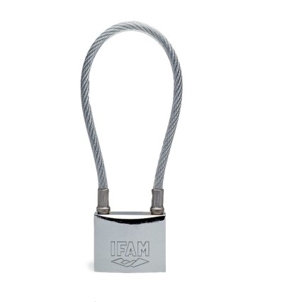CANDADO 50MM SEGURIDAD ARCO LARGO CON CABLE IN. INOX IFAM 85051