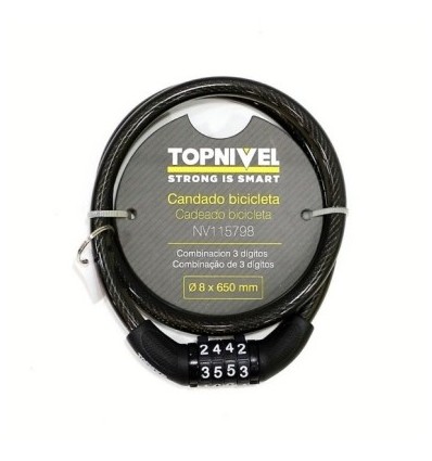 CANDADO ANTIRROBO BICICL 8X650MM CABLE COMBINACION NIVEL