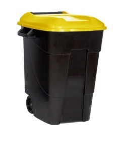 CONTENEDOR BAS. 100 LT C/RUED TAYG PL NEGRO TAPA AMARILLA TA