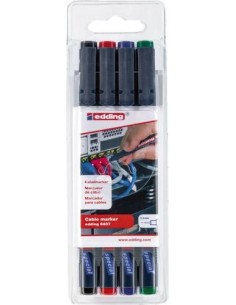 JUEGO DE ROTULADORES PARA CABLE 8407 NEGRO. ROJO. AZUL. VERDE EDDING