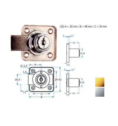 CERRADURA AGA R.362CR 25 LL/IGUALES B902