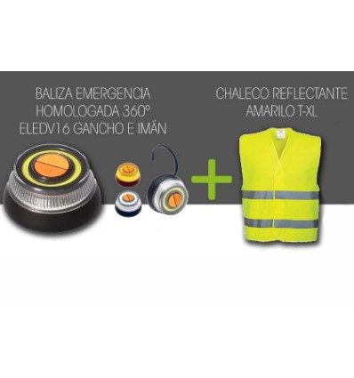 Kit Baliza emergencia + chaleco reflectante