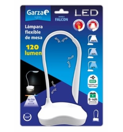 FLEXO SOBREM 120LM 6000K BL LED USB/PILAS FALCON GARZA