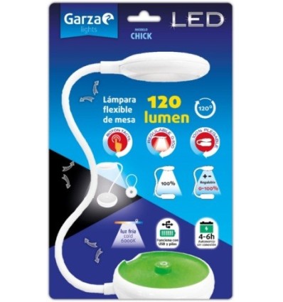 FLEXO SOBREM 120LM 6000K BL/VE LED USB/PILAS CHICK GARZA