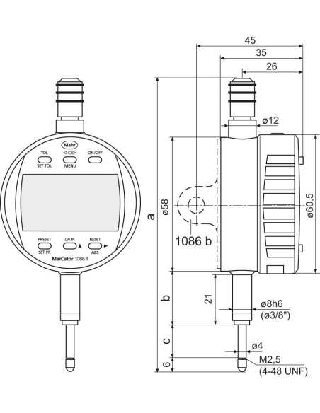 RELOJ COMPARADOR ELECTRICO 1086 R-HR 12.5 MM (0.5 PULGADAS) 0.001 MM
