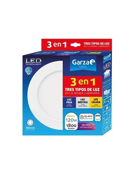 DOWNLIGHT LED DIAMT225 20W 1500LM 3 EN 1 LUZ CALIDAD/NEUTRA/FRIA