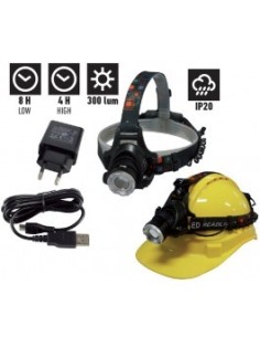 LINTERNA FRONTAL PROFESIONAL 5W 300 LUMENS RECARGABLE USB BANDA CASCO IP20