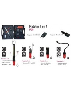 MALETIN INSPECCION 4 EN 1 LINTERNAS LED 100-500 LUMES RECARGABLE USB Y 12V