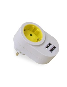 ADAPTADOR ELEC 16A-250V 1 TOMA+2 USB 2.1 BL/PIST FAMAT