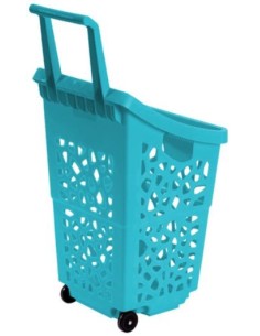 CESTA DE PLASTICO REJADA Y CON RUEDAS 410X390X865H MM NEGRO