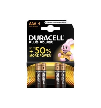 PILA ALCALINA LR03 AAA 1,5V POWER PLUS DURACELL 4 PZ