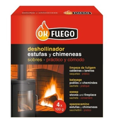 DESHOLLINADOR ESTUFA CHIMENEA 4SOBRES X 100GR OK FUEGO 400 G