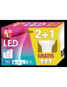 LAMPARA LED STD 8.5W E27 240º 810LM 65K CAJA 2+1