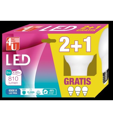 LAMPARA LED STD 8.5W E27 240º 810LM 65K CAJA 2+1