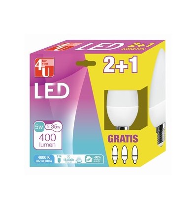 LAMPARA LED VELA 5W E14 220º 400LM 40K CAJA 2+1