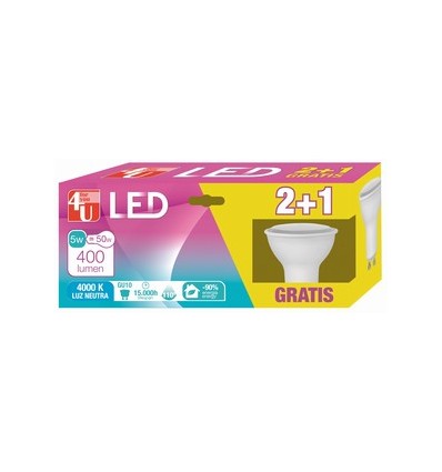 LAMPARA LED GU10 5W 110º 400LM 40K CAJA 2+1