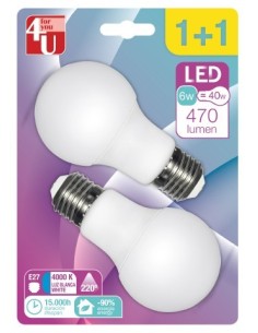 LAMPARA BAJO CONS LED STD. E27 6W-40W 470LM 4000K BLISTER PROMOCION 1+1