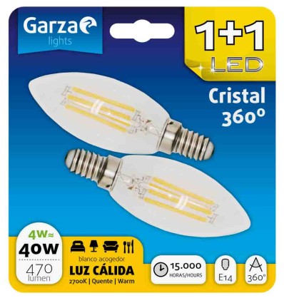 LAMPARA GZ LED FIL VEL 4W E14 470LM 27K BL 1+1