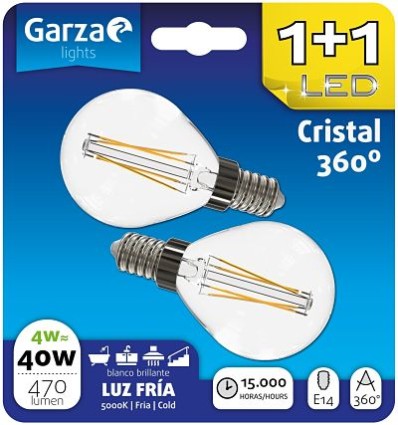 LAMPARA LED FIL ESF 4W E14 470LM 5000K BL 1+1