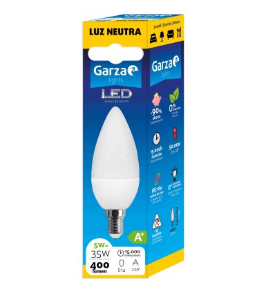 LAMPARA LED VELA 6W E14 190º 470LM 27K BL
