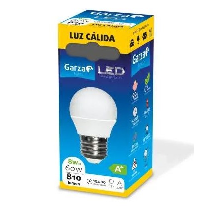 LAMPARA LED ESFERICA 8W E27 220º 810LM 30K CAJA