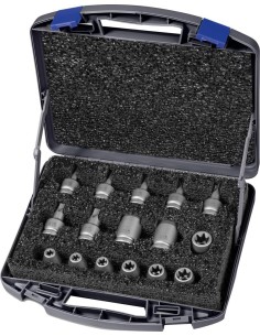 JUEGO LLAVES DE VASO DE IMPACTO TORX 1/2 PULGADAS 16 PIEZAS.