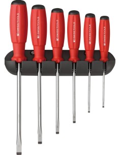 JUEGO DE DESTORNILLADORES 6 PIEZAS CABEZA PLANA EN SOPORTE MURAL SWISSGRIP