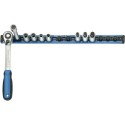 SOPORTE TIRA CON 14 ADAPTADORES EXTERNO Y 2 INTERNA CUADRADOS 3/8 PULGADAS 480MM