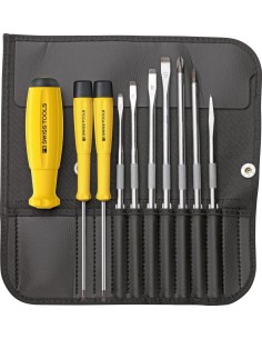 JUEGO DESTORNILLADOR ANTIESTATICO VARILLAS INTERCAMBIABLE 10 PZAS BOLSA ENROLL.