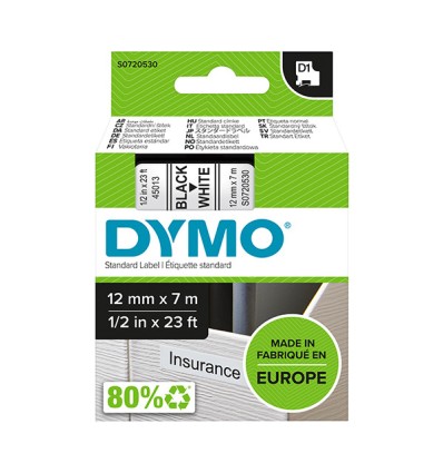 CINTA ROTULAR DYMO-1000 12MMX 7M NEG/BLAN