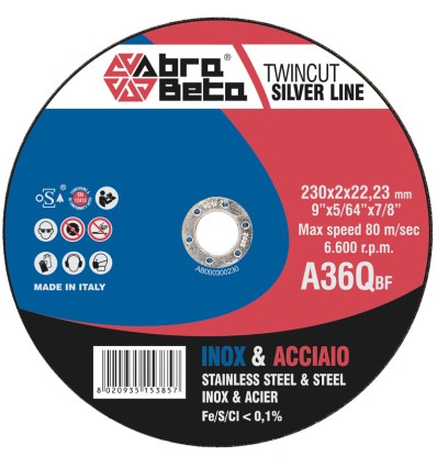 DISCO DE CORTE ACERO-INOXIDABLE 230X2X22.23 CP A36Q