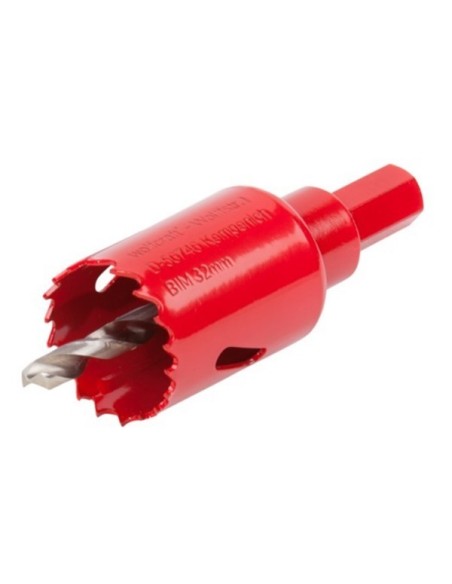 Corona perforadora bimetal con husillo y broca guía