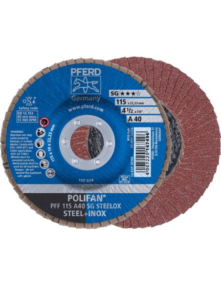 Disco de láminas corindón plano alto rendimiento SG STEELOX 115mm