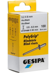 Remache ciego aluminio-acero cabeza bombeada Mini-Pack a 100 unidades