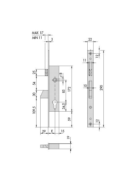 Cerradura perfil metálico 46215 frente inoxidable