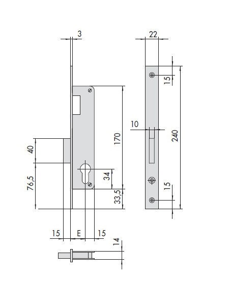 Cerradura perfil metálico 44680 frente inoxidable