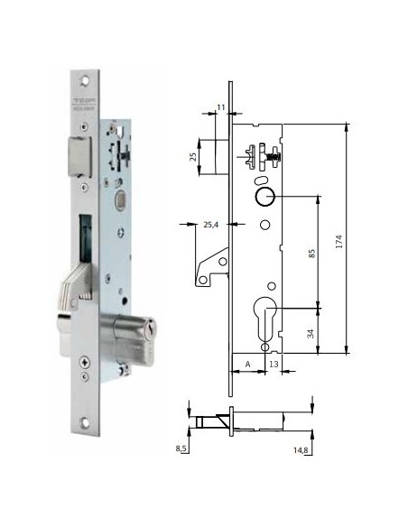 Cerradura perfil metálico estrecho 4241BE frente inoxidable