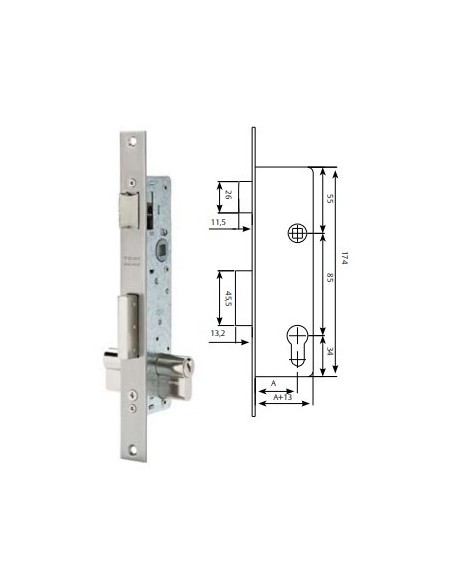 Cerradura perfil metálico estrecho 4210E frente inoxidable