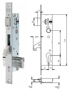 Cerradura perfil metálico estrecho 4240BE frente inoxidable