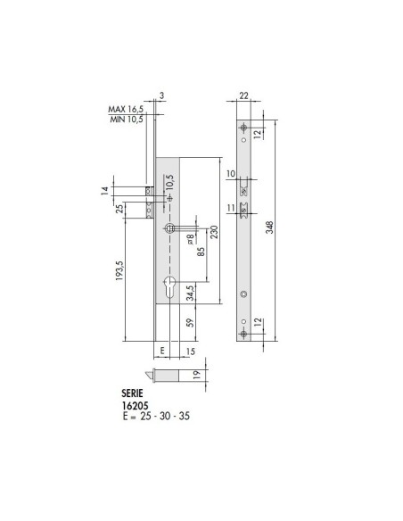 Cerradura eléctrica embutir 16205 frente inoxidable