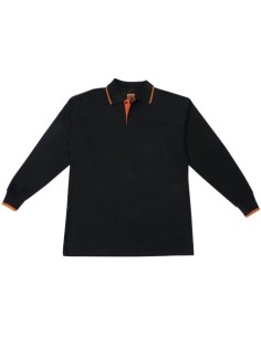 Polo manga larga negro/naranja 618