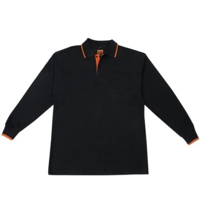 Polo manga larga negro/naranja 618