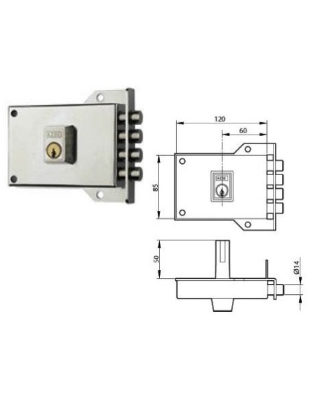 Cerradura sobreponer 120x60mm 70dhn niquelada