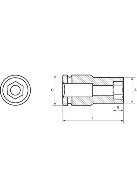 Llave de vaso de impacto 1/2" larga hexagonal modelo 168