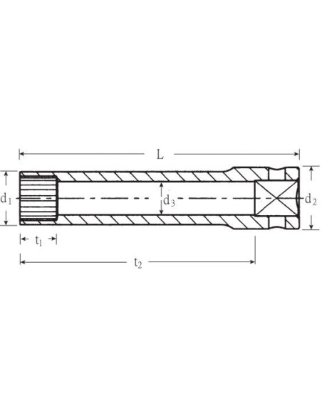 Llave de vaso largo 1/4" DIN 3124 SPLINE-DRIVE mod 40ALSP